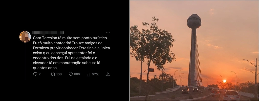 Internauta critica ausência de pontos turísticos em Teresina