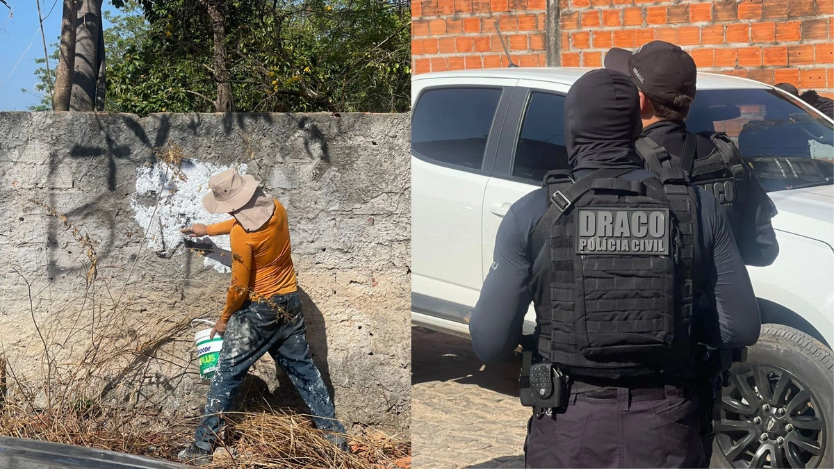 Polícia apaga pichações que fazem alusão a facções criminosas em Teresina