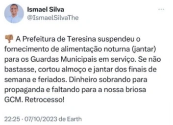 Prefeitura de Teresina suspende alimentação noturna para guardas municipais