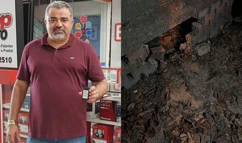 Marlo e o buraco que os criminosos fizeram para entrar no condomínio