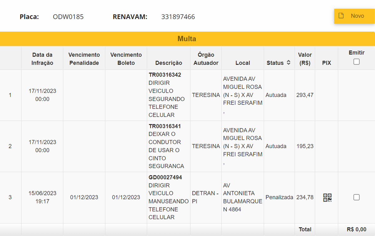 Multas no veículo tomado pela Câmara Municipal