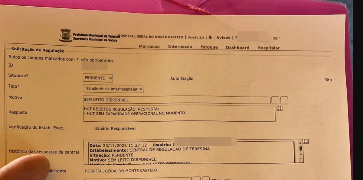 Paciente é rejeitada no HUT por superlotação e roda Teresina em busca atendimento
