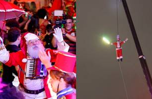 Papai Noel chega ‘voando’ e marca inauguração da Vila de Natal da Alepi (Foto: Reprodução)