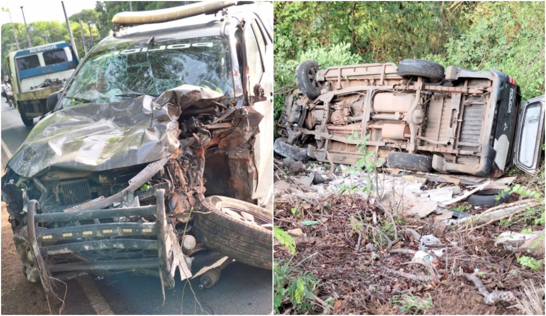 Viatura da polícia tomba policiais ficam levemente feridos