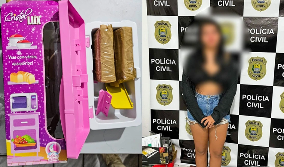 Mulher presa tentando esconder drogas em embalagem de brinquedo