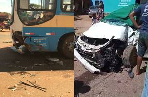 Mulher fica em estado grave após colisão frontal entre carro e ônibus (Foto: Reprodução/ Redes Sociais) Mulher fica em estado grave após colisão frontal entre carro e ônibus (Foto: Reprodução/ Redes Sociais)