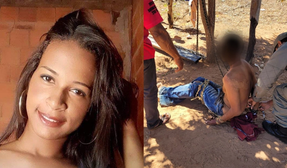 Vítima à esquerda, à direita o suspeito amarrado