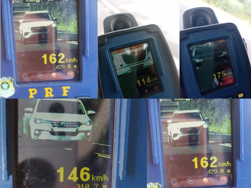 Alguns exemplos de excesso de velocidade flagrados pela PRF.