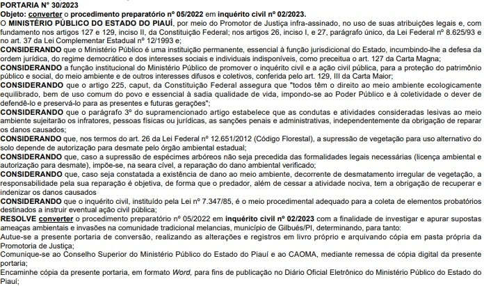 Área desmatada na comunidade