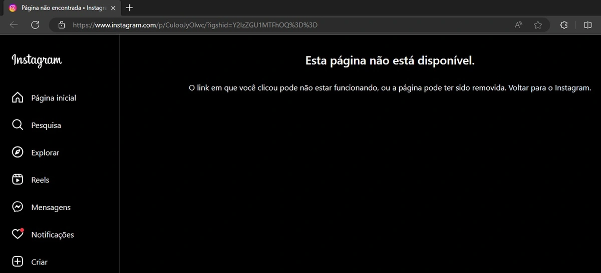 Instagram do Beto Rego sumiu