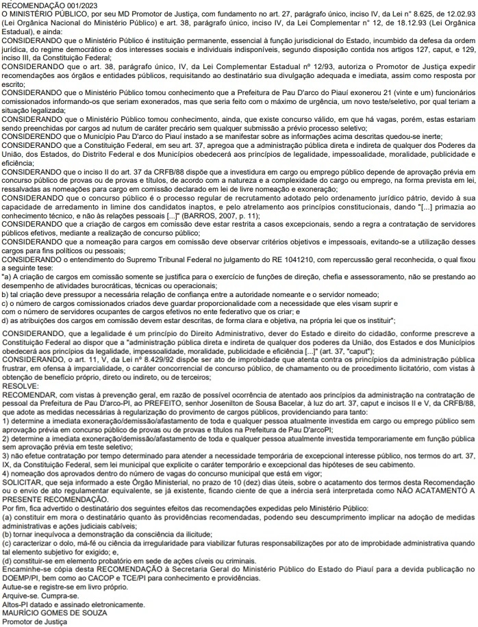 Recomendações do MP-PI