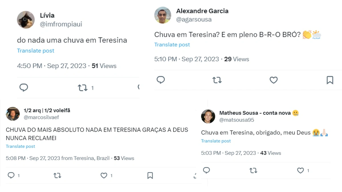 Internautas comentam chuva em Teresina