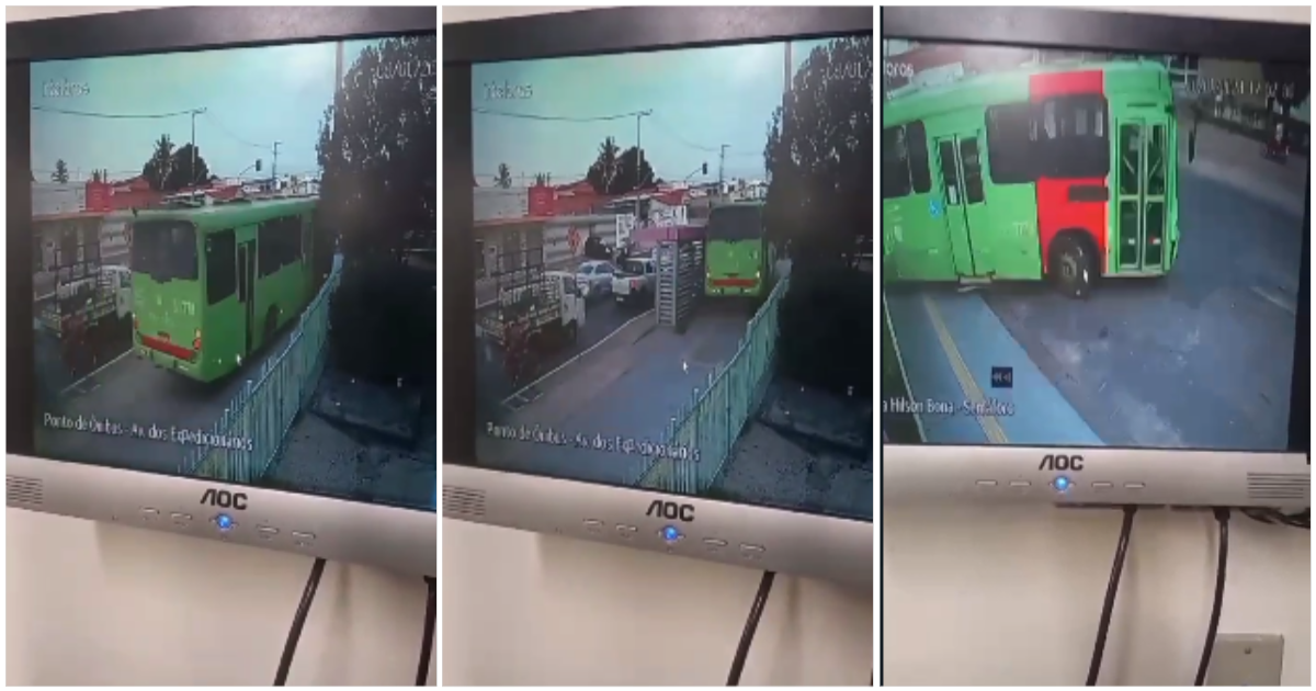 Câmera flagra momento em que ônibus desgovernado invade calçada em Teresina