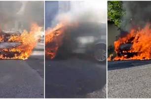 Carro fica totalmente destruído após pegar fogo na Vila Operária em Teresina (Foto: Reprodução) Carro fica totalmente destruído após pegar fogo na Vila Operária em Teresina (Foto: Reprodução)