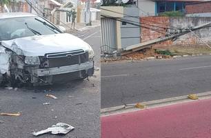 Duas pessoas ficam feridas após carro bater em poste em Parnaíba (Foto: Reprodução) Duas pessoas ficam feridas após carro bater em poste em Parnaíba (Foto: Reprodução)