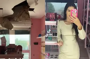 Empresária filma momento em que forro da sua loja cai durante tempestade no Piauí (Foto: Reprodução) Empresária filma momento em que forro da sua loja cai durante tempestade no Piauí (Foto: Reprodução)