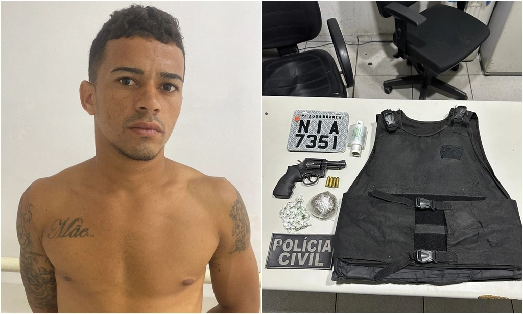 Franciel de Sousa Nunes e material apreendido