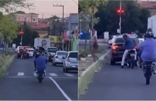 Motoqueiro empina moto e assusta mulher na zona Sul de Teresina (Foto: Reprodução) Motoqueiro empina moto e assusta mulher na zona Sul de Teresina (Foto: Reprodução)