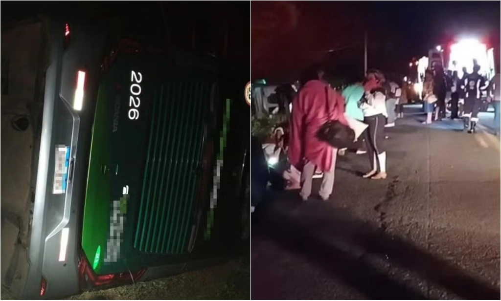 Ônibus tombou na Bahia e deixou 29 feridos