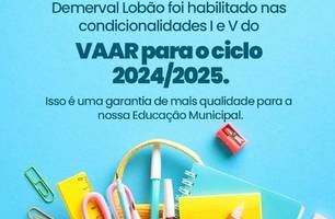 Demerval Lobão está habilitado nas condicionalidades do VAAR para o ciclo 2024/2025 (Foto: Reprodução) Demerval Lobão está habilitado nas condicionalidades do VAAR para o ciclo 2024/2025 (Foto: Reprodução)