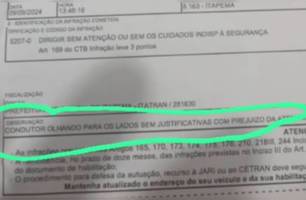 Motorista é multado por 'olhar para os lados' em cidade de Santa Catarina (Foto: Reprodução)