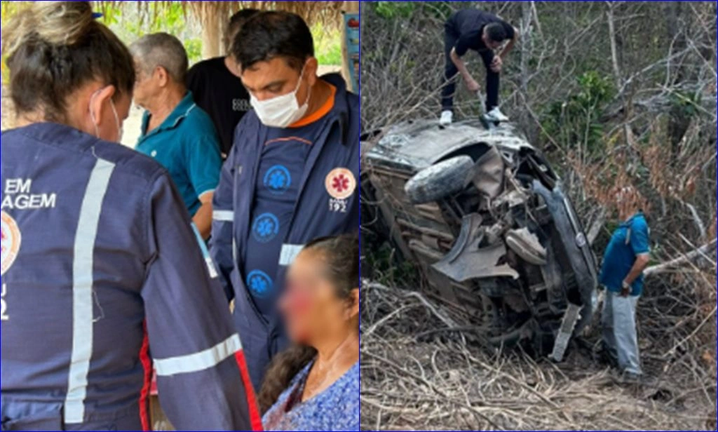 Quatro pessoas ficam feridas após colidir contra ônibus e capotar carro em Timon