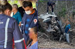 Quatro pessoas ficam feridas após colidir contra ônibus e capotar carro em Timon (Foto: Reprodução)