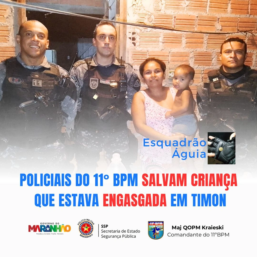 Ação rápida do Esquadrão Águia salva criança engasgada no bairro Sucessão em Timon