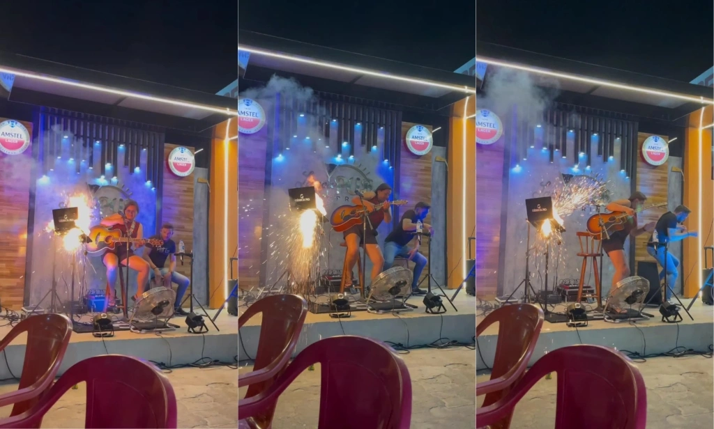 Cantora passa por susto após notebook pegar fogo e explodir durante show no Ceará