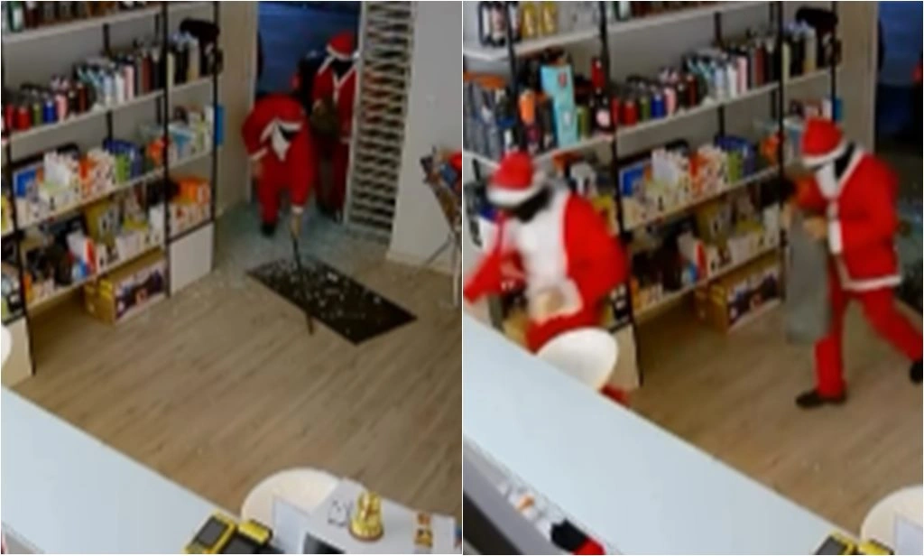Criminosos fantasiados de Papai Noel invadem e furtam loja de eletrônicos em MG