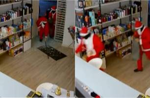 Criminosos fantasiados de Papai Noel invadem e furtam loja de eletrônicos em MG (Foto: Reprodução)