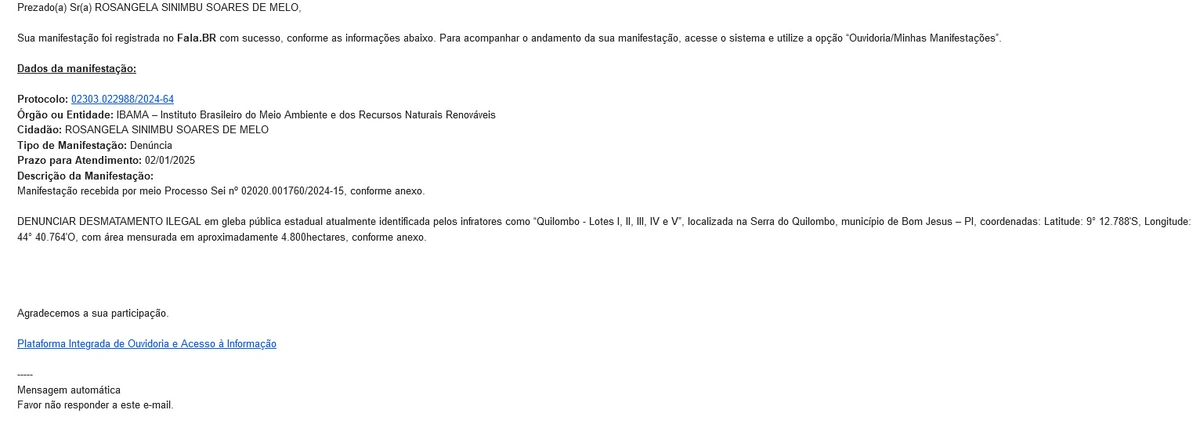 Denuncia feia ao IBAMA