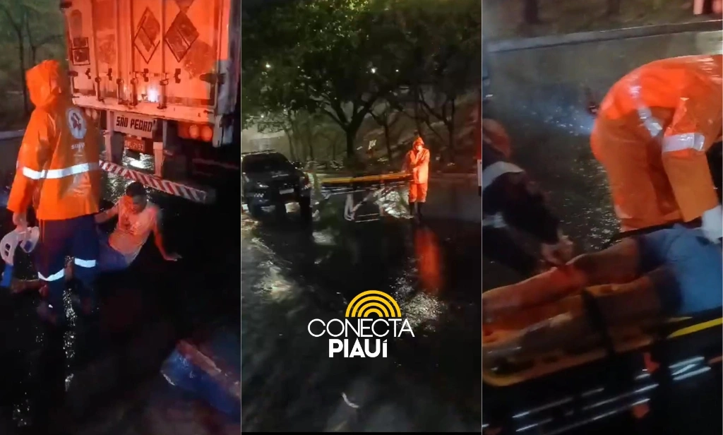 Motociclista bate na traseira de carreta e sofre fratura exposta no pé em Teresina