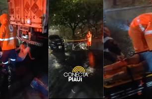Motociclista bate na traseira de carreta e sofre fratura exposta no pé em Teresina (Foto: Repórter 12/Conecta Piauí) Motociclista bate na traseira de carreta e sofre fratura exposta no pé em Teresina (Foto: Repórter 12/Conecta Piauí)