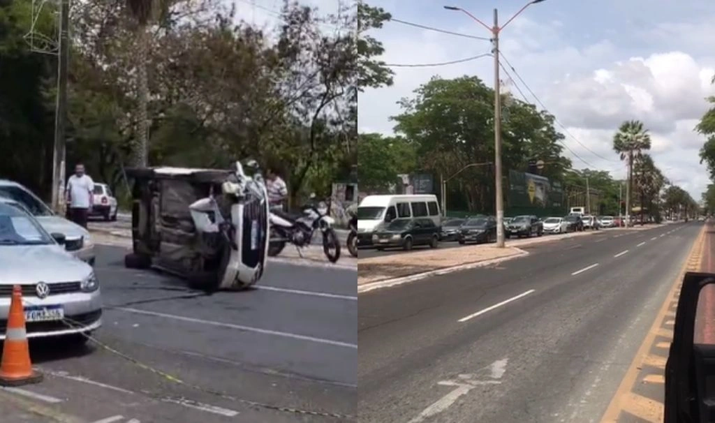 Motorista capota carro na Av. Marechal Castelo Branco e trânsito fica engarrafado