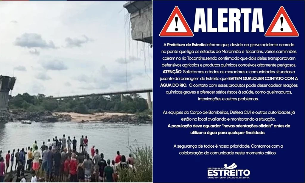 Prefeitura emite alerta sobre produtos químicos no rio após queda da Ponte JK