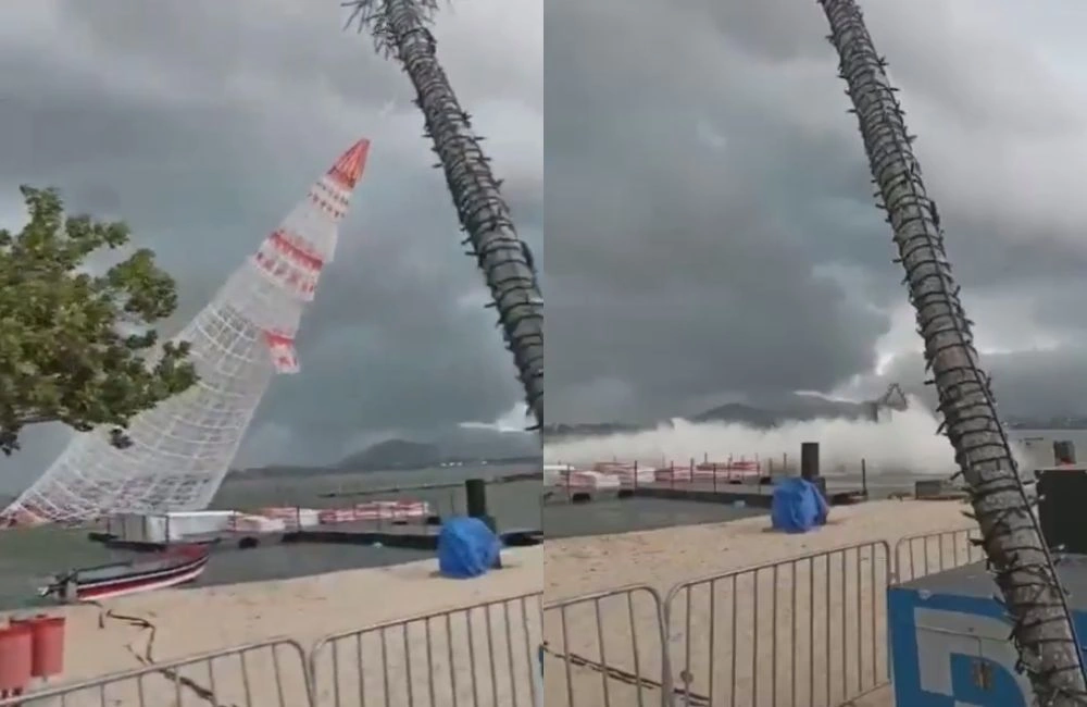 RJ: árvore de natal flutuante cai durante tempestade e deixa um trabalhador morto