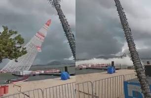 RJ: árvore de natal flutuante cai durante tempestade e deixa um trabalhador morto (Foto: Reprodução)