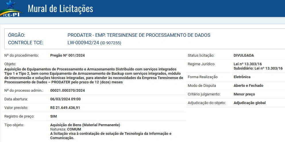 Licitação da Prefeitura de Teresina