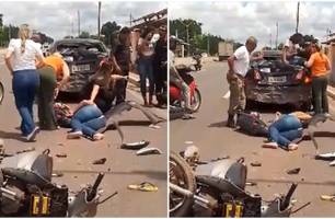 Mulher vai parar em cima de carro em grave acidente na zona Sul de Teresina (Foto: Reprodução) Mulher vai parar em cima de carro em grave acidente na zona Sul de Teresina (Foto: Reprodução)