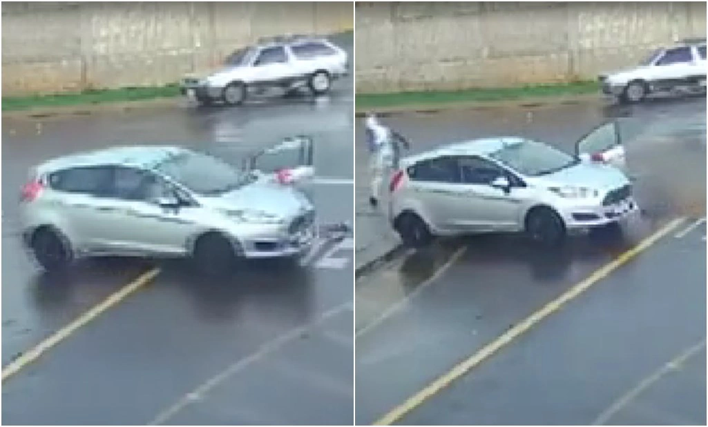 Câmera registra homem sendo arrastado