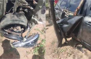 Carro fica destruído após se envolver em acidente em avenida de Teresina (Foto: Reprodução) Carro fica destruído após se envolver em acidente em avenida de Teresina (Foto: Reprodução)