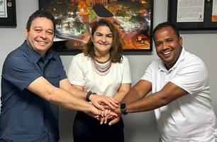 Evandro Hidd à esquerda, Raissa protetora no meio e Enzo Samuel à direita (Foto: Divulgação/PDT) Evandro Hidd à esquerda, Raissa protetora no meio e Enzo Samuel à direita (Foto: Divulgação/PDT)