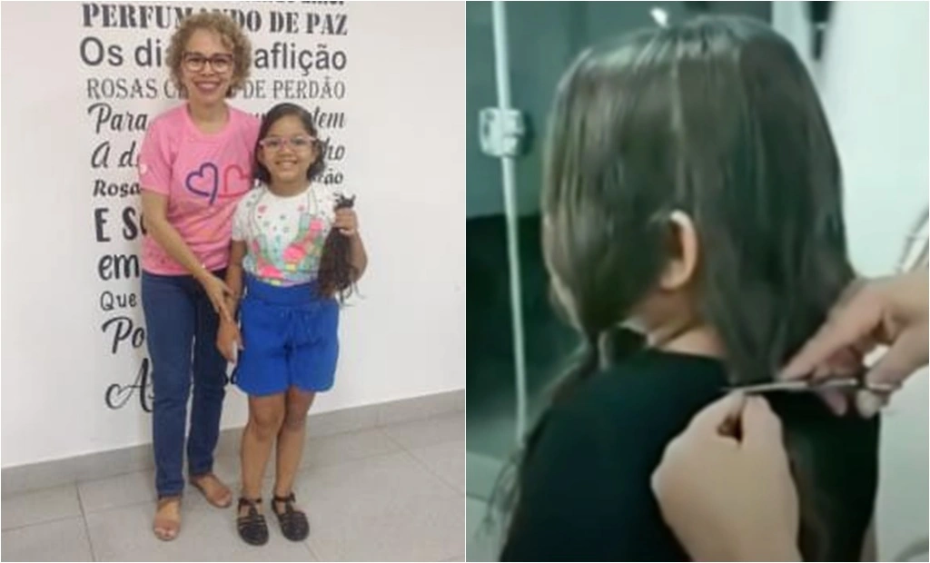 Garota corta cabelo para doar