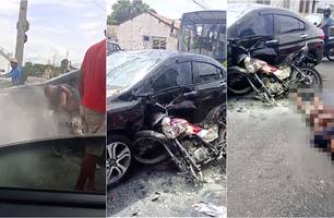 Homem fica com corpo queimado após colidir moto em veículo em Teresina (Foto: Reprodução) Homem fica com corpo queimado após colidir moto em veículo em Teresina (Foto: Reprodução)