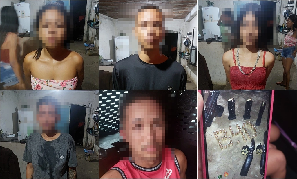 Suspeitos e fotografia da arma encontrada no celular de um deles