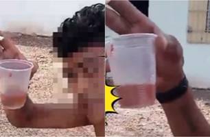 Vídeo de homem bebendo sangue de gato em Demerval Lobão viraliza nas redes sociais (Foto: Reprodução) Vídeo de homem bebendo sangue de gato em Demerval Lobão viraliza nas redes sociais (Foto: Reprodução)