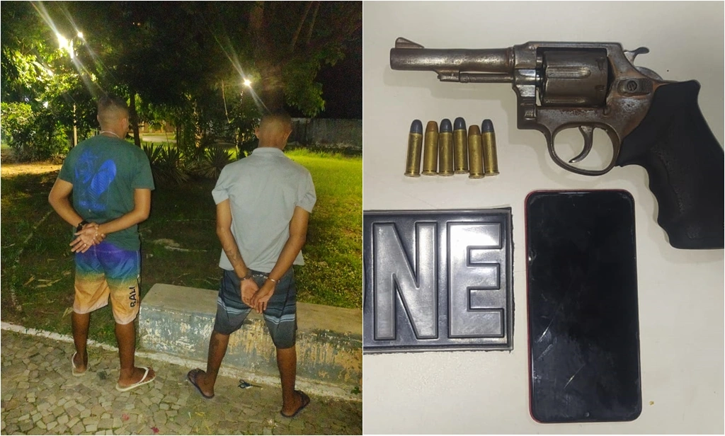 Adolescente apreendido, rapaz que o acompanhava e arma apreendida pela polícia