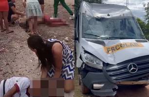 Ônibus escolar perde o controle e atropela estudantes no Piauí; um morreu no local (Foto: Reprodução) Ônibus escolar perde o controle e atropela estudantes no Piauí; um morreu no local (Foto: Reprodução)