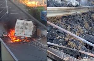Caminhão com drogas foi incendiado por volta das 5h desta quinta-feira (25) (Foto: Reprodução) Caminhão com drogas foi incendiado por volta das 5h desta quinta-feira (25) (Foto: Reprodução)